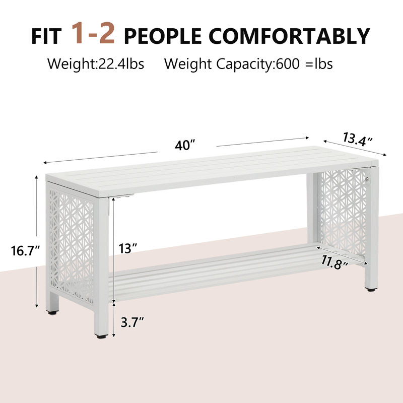 Banc de rangement en métal 39 po, Blanc