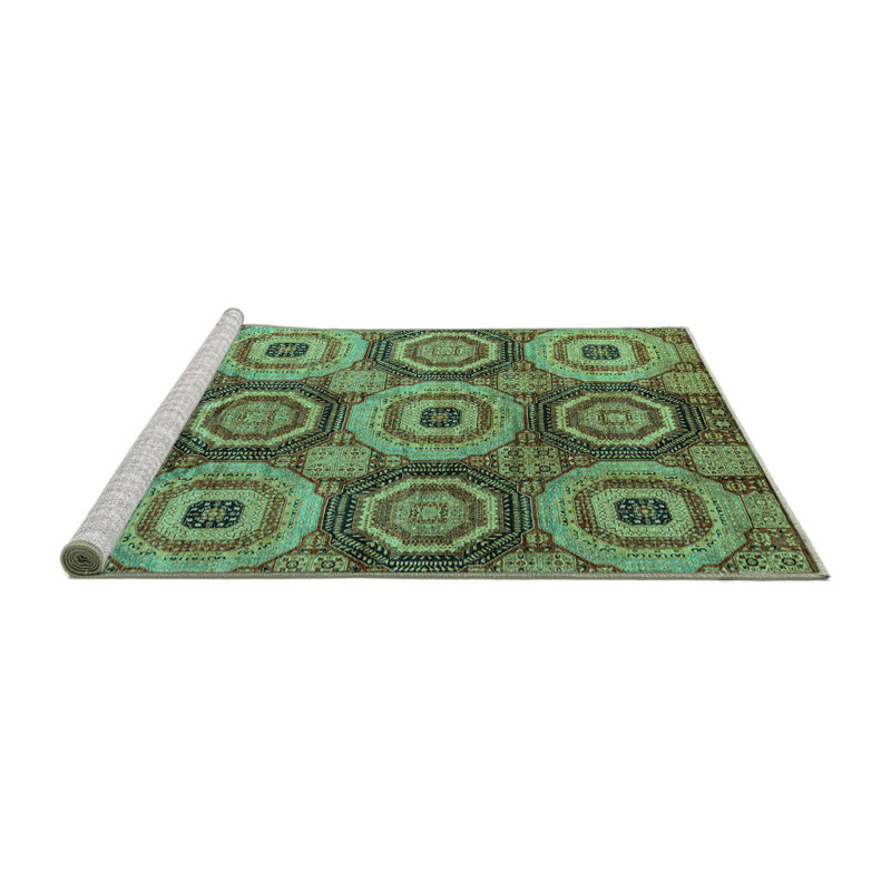 Tapis oriental en chenille tissé à la machine en bleu, Rond 4 pi