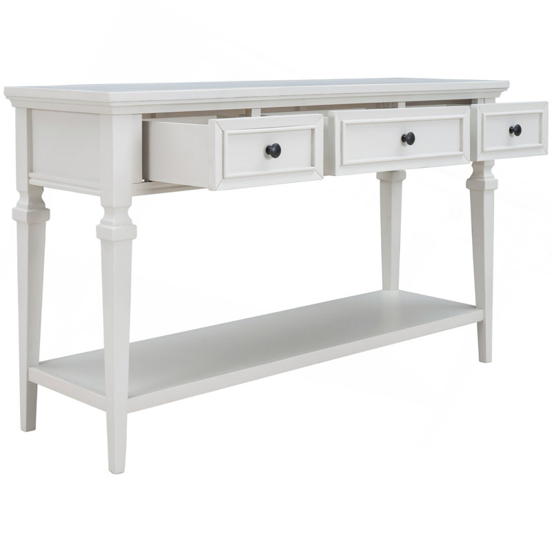 Console Junior Junior avec tiroirs et tablette inférieure ouverte, Blanc antique