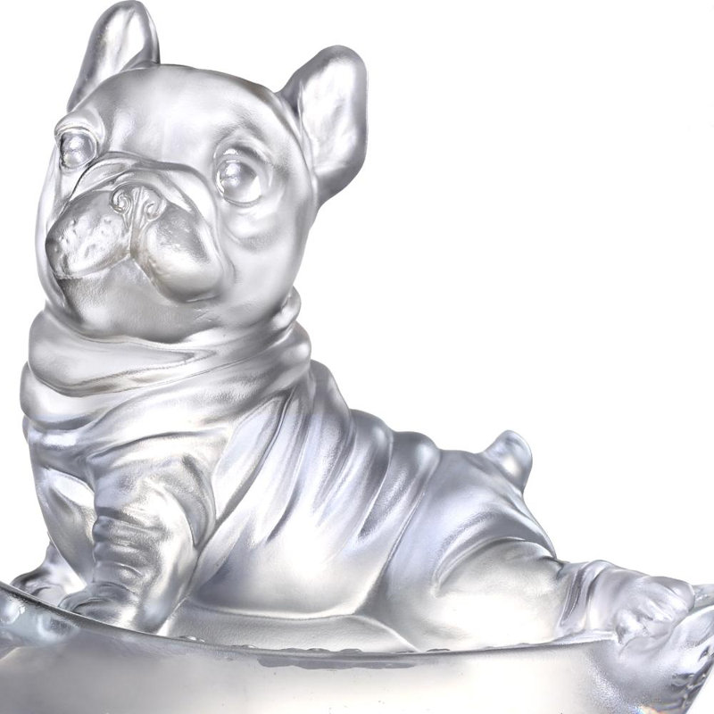 LIULI Crystal Animal, Year of the Dog | Heads Up! (Exclusive U.S. Edition with Gilded Peony Display Base)