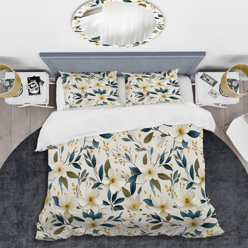 Ensemble de housse de couette White Poppies Floral Tranquility III - Floral
