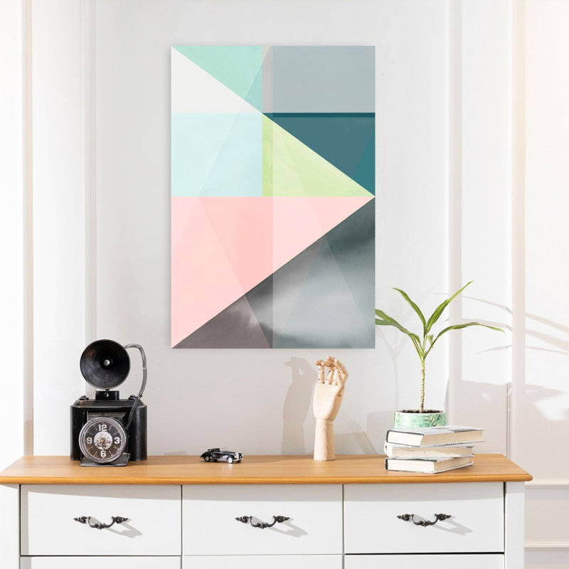 «Geometric Harmony In Pastel Hues II», art mural contemporain abstrait, H 24 po x l 16 po