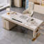 Bureau rectangulaire blanc en bois manufacturé avec 6 tiroirs-109026054