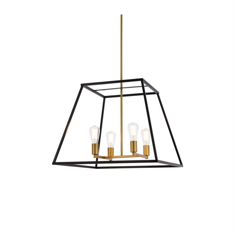 Lustre linéaire à 4 lumières Gloriajean, Noir / laiton, H 18,7 po x l 24 po x P 24 po