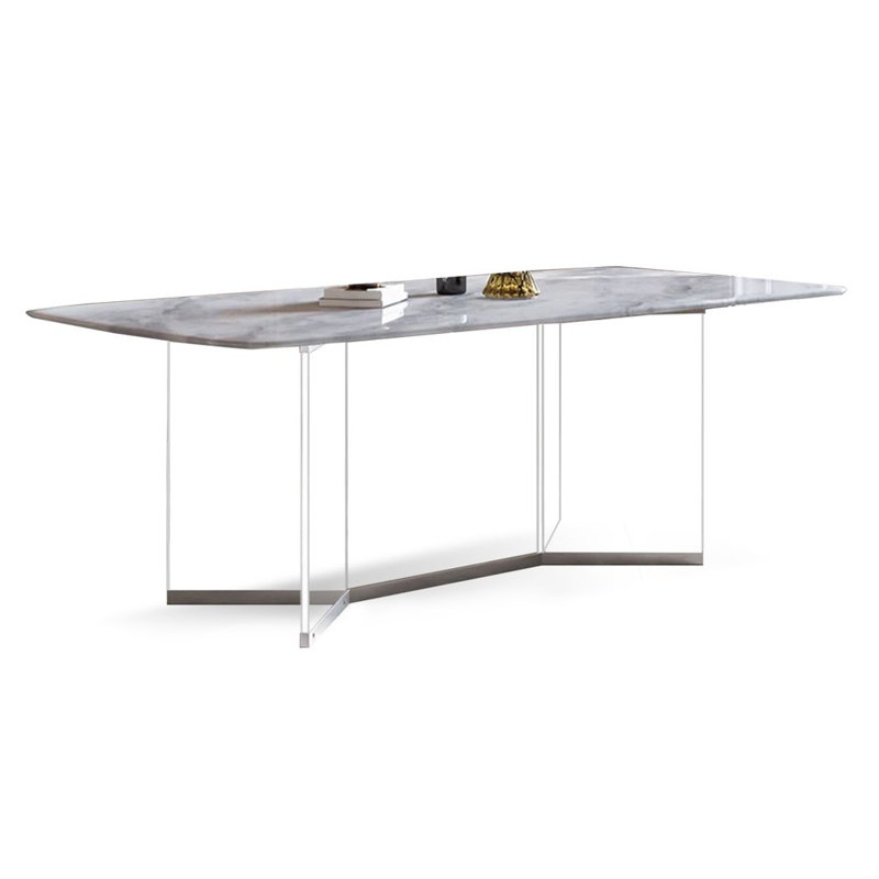 White Rectangular Marble Tabletop Dining Table, 29.53"H x 62.99"L x 35.43"W