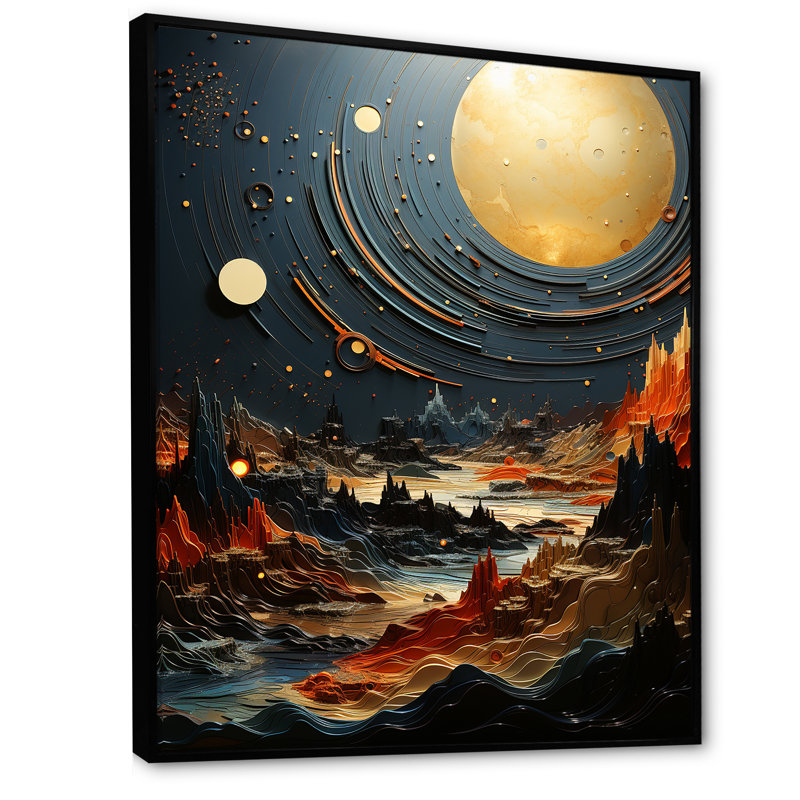 Céleste planète dorée dans un système solaire II - art mural de la planète espace, H 40 po x l 30 po x P 1,5 po