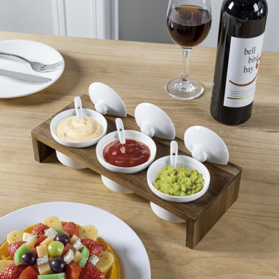 Magers Wood Serving Ceramic Dining Bowls Set
