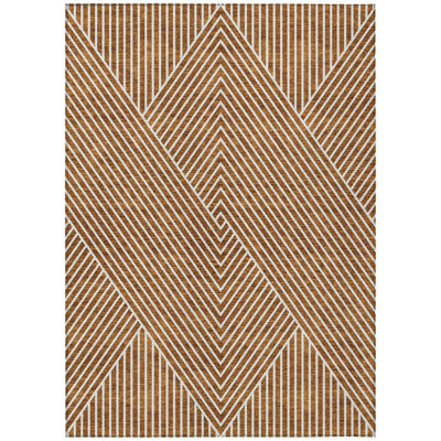 8' X 10' Terra Cotta And Ivory Geometric Washable Indoor Outdoor Area Rug