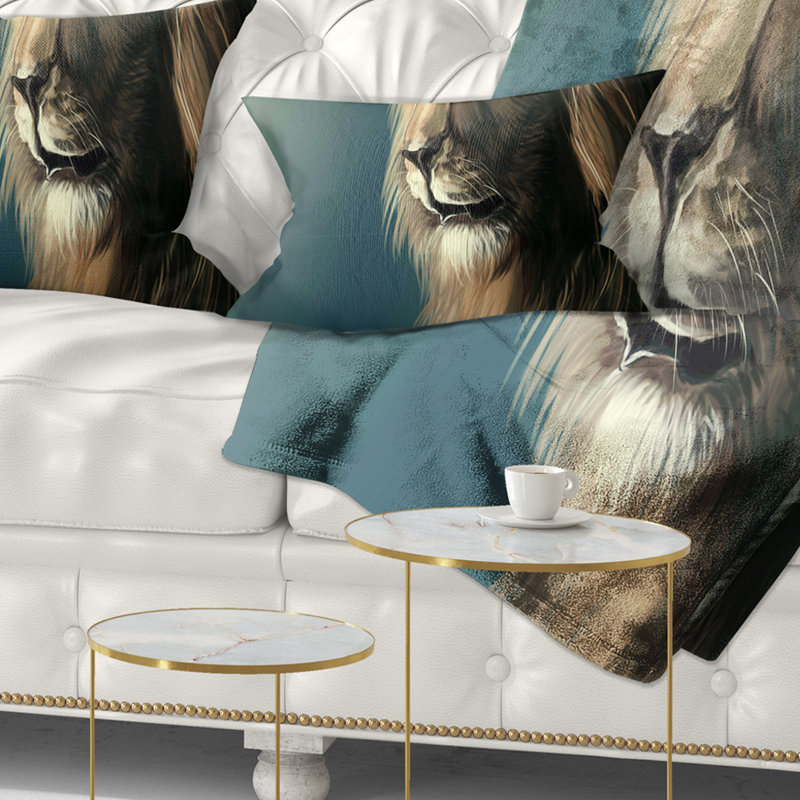 Lion avec look sérieux - Coussin décoratif à imprimé animal