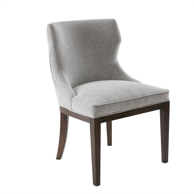 Set of 2 Gray Upholstered Walnut Dining Side Chairs