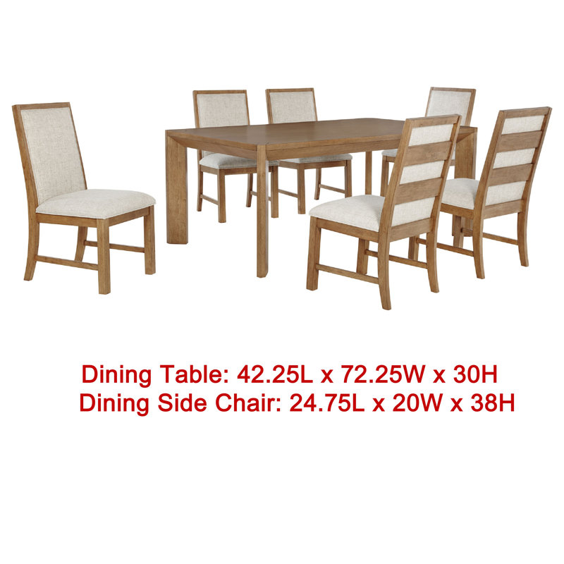 Ensemble de table de salle à manger Rune, placage brun naturel, chaises grises avoine, 7 Pieces: Table, 6 Chairs