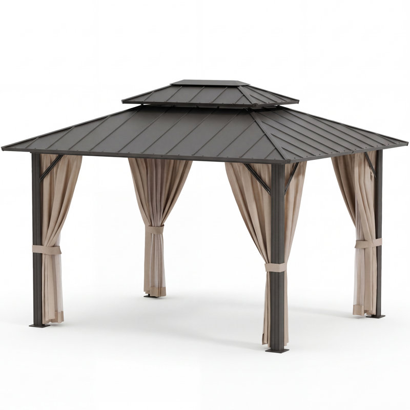 12 Ft. W x 10 Ft. D Outdoor Gazebo, Heavy-Duty Metal Party Tent with Aluminum Frame, Double-Layer Ventilated Roof and Privacy Screens