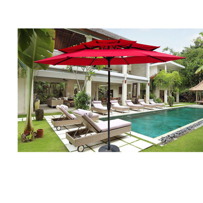 Parasol d'extérieur 9 pieds 3 niveaux avec manivelle et inclinaison et évents pour terrasse de jardin