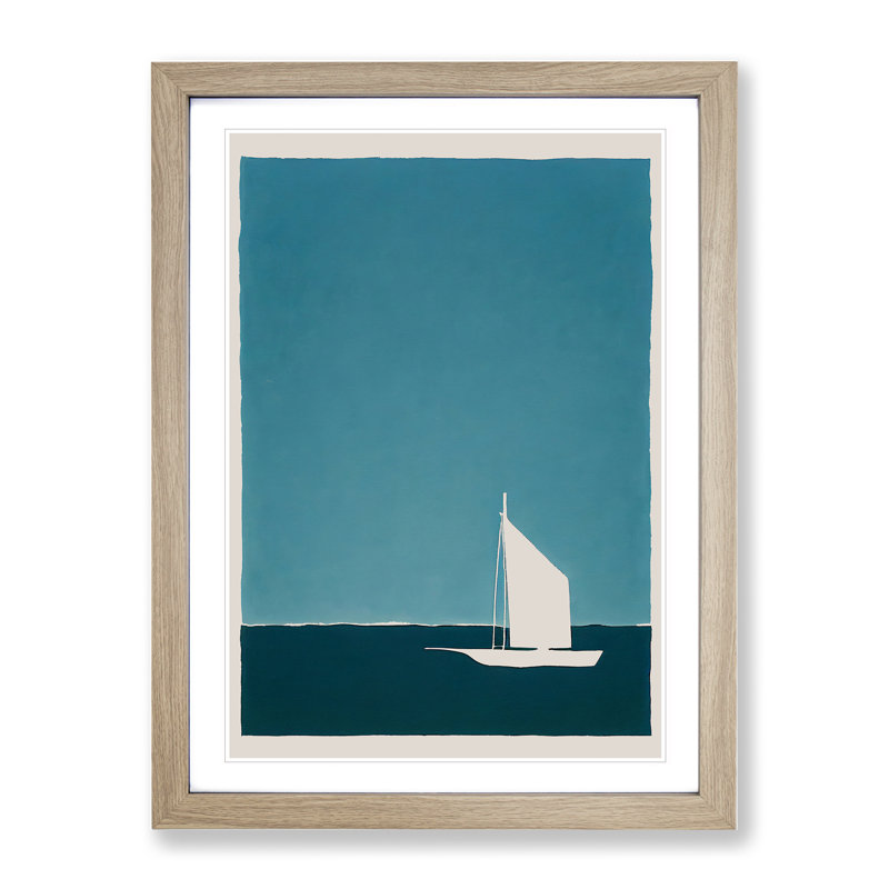 Boat Silhouette - Wall Art, 36cm H x 27cm W x 2cm D, Oak Framed, White
