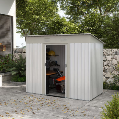 7' X 4' Metal Garden Shed - Silver, Double Sliding Doors, 2 Air Vents For Outdoor Storage , Doors & Vents, Backyard, Lawn, Patio