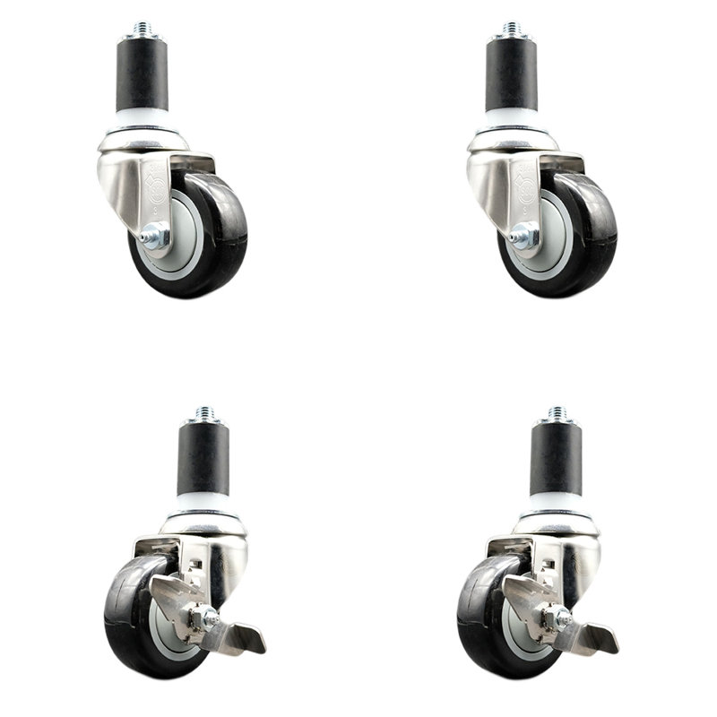 Ensemble de roulettes extensibles 3,5 pouces pivotantes 3,5 pouces 1 1/5 / 8 pouces avec 2 freins, Noir