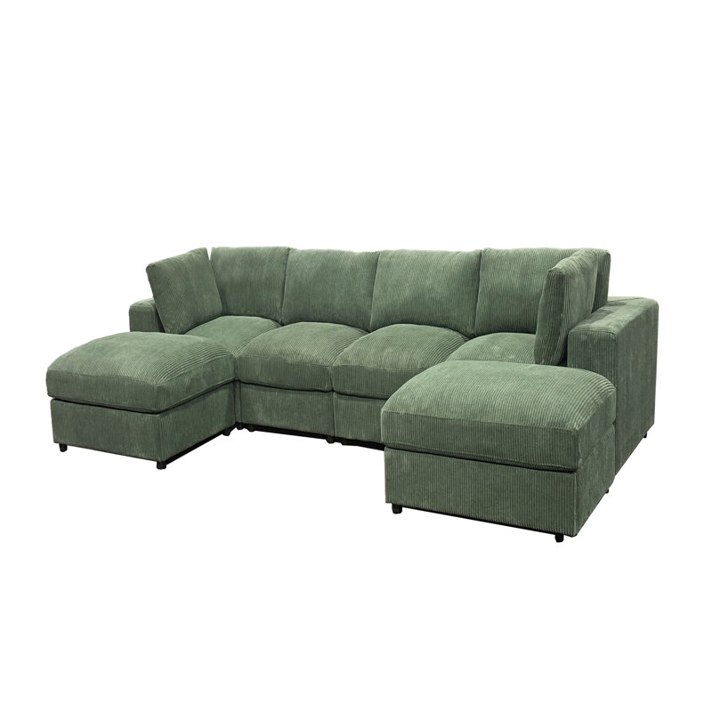 Canapé modulaire réversible en velours côtelé, 132" W, Velours côtelé vert foncé