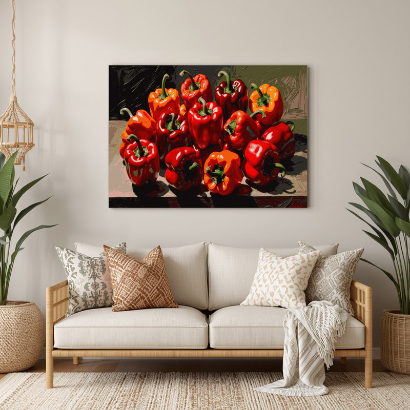 Art mural en métal légumes poivron rouge et noir, H 24 po x l 36 po