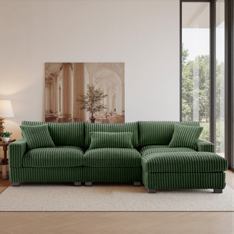4 Seater Sectional, Green Fabric