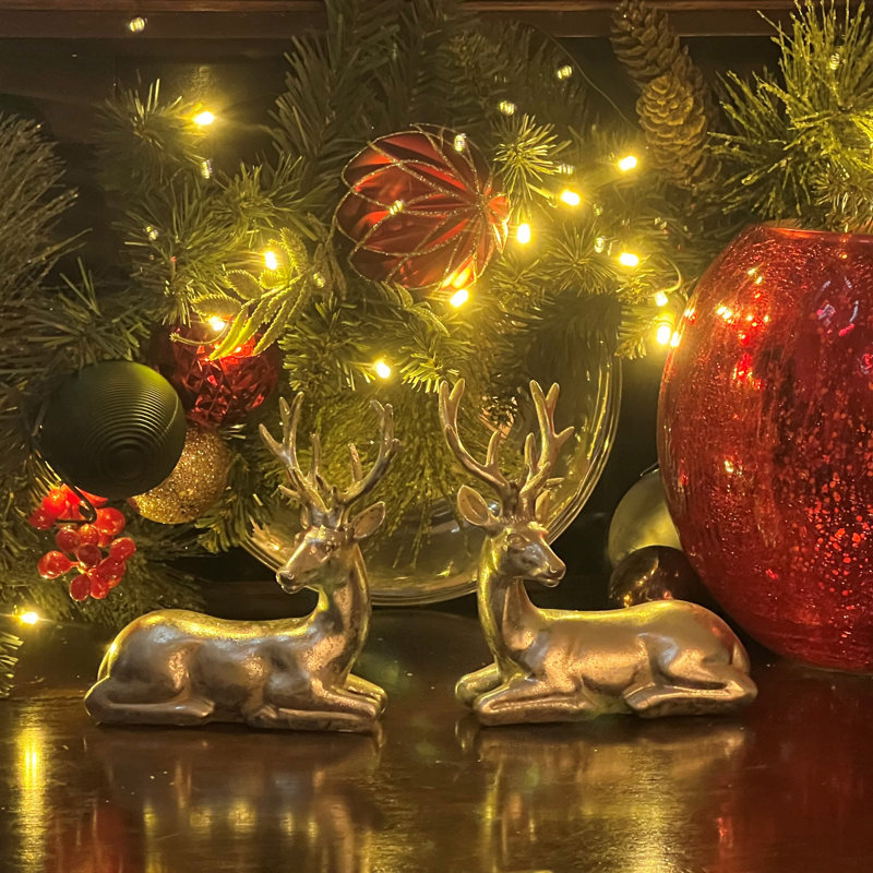 2 Piece Silver Reindeer Figurines