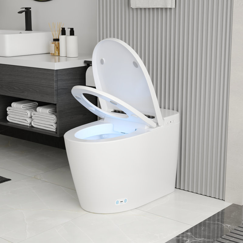 Toilette intelligente une pièce sans réservoir avec chasse d'eau automatique et siège chauffant - Solution de salle de bain compacte