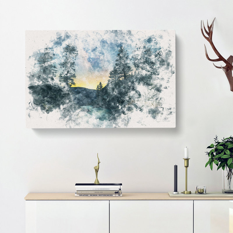 Mountain Stream Watercolour - Wrapped Canvas, 40cm H x 60cm W x 3cm D