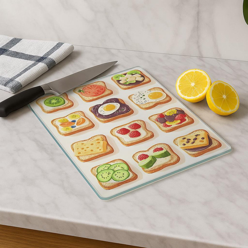 Premium Tempered Glass Cutting Board, 11.8 x 15.7 inches | 100% Antibacterial, Easy Clean Design with Non-Slip Silicone Feet | Ideal for Safe Food Preparation in Kitchen, Stylish & Functional