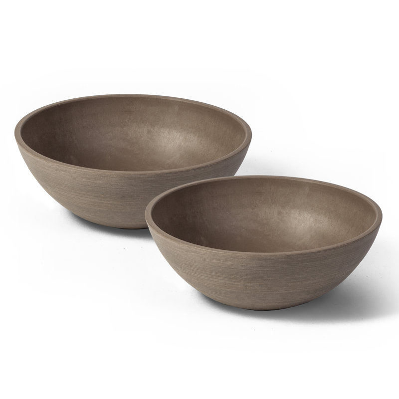 Cara Composite Bowl Planter Set, 4.75" H x 12" W x 12" D, Taupe