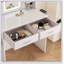 Coiffeuse à miroir à DEL avec lumières réglables 3 couleurs, 2 grands tiroirs, support pour sèche-cheveux et sac de rangement non tissé