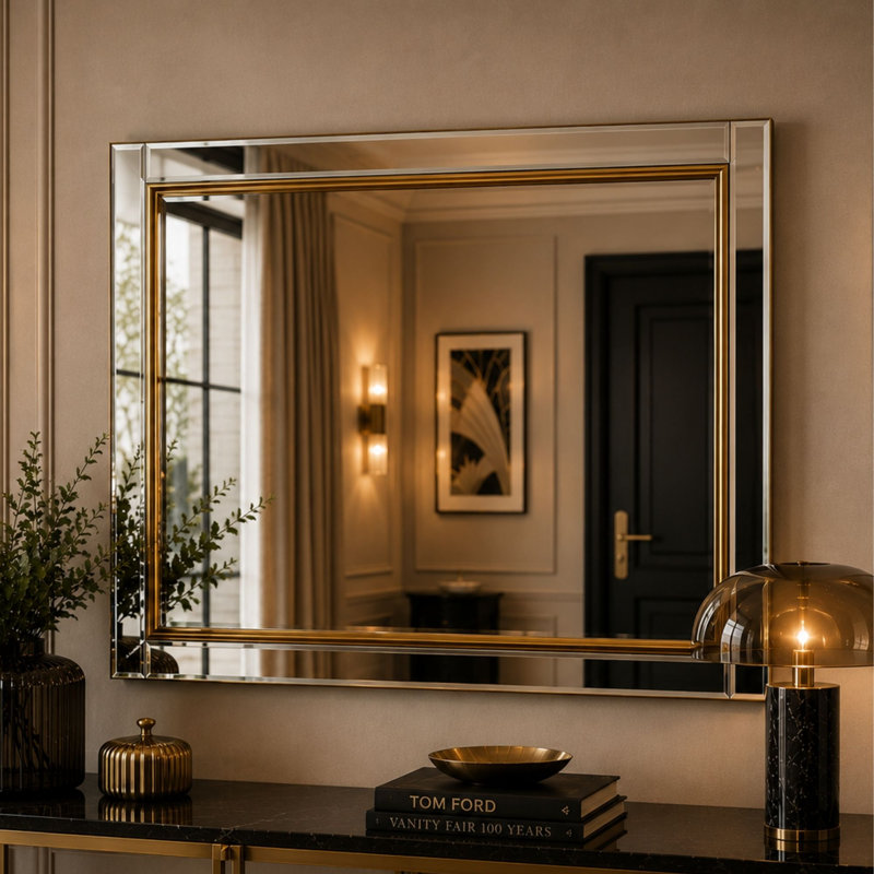 Abbate Venetian Bevelled  Accent Wall Mirror, 55cm H x 44.5cm W, Gold