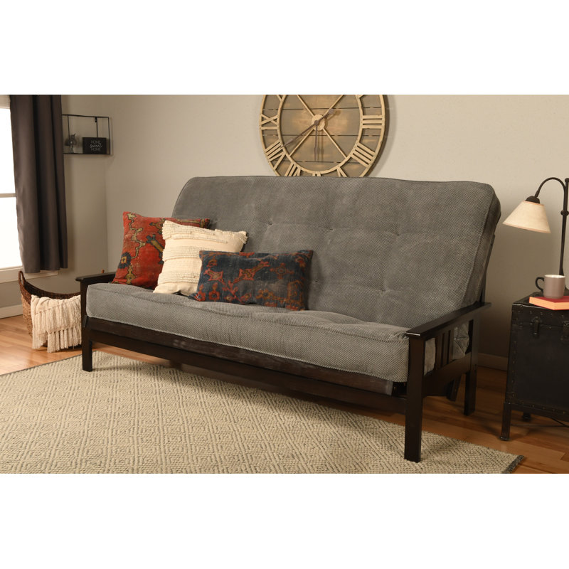 Johnte Queen 86" Futon Frame and Mattress, Espresso, Marmont Thunder, Premium Pocket Coil