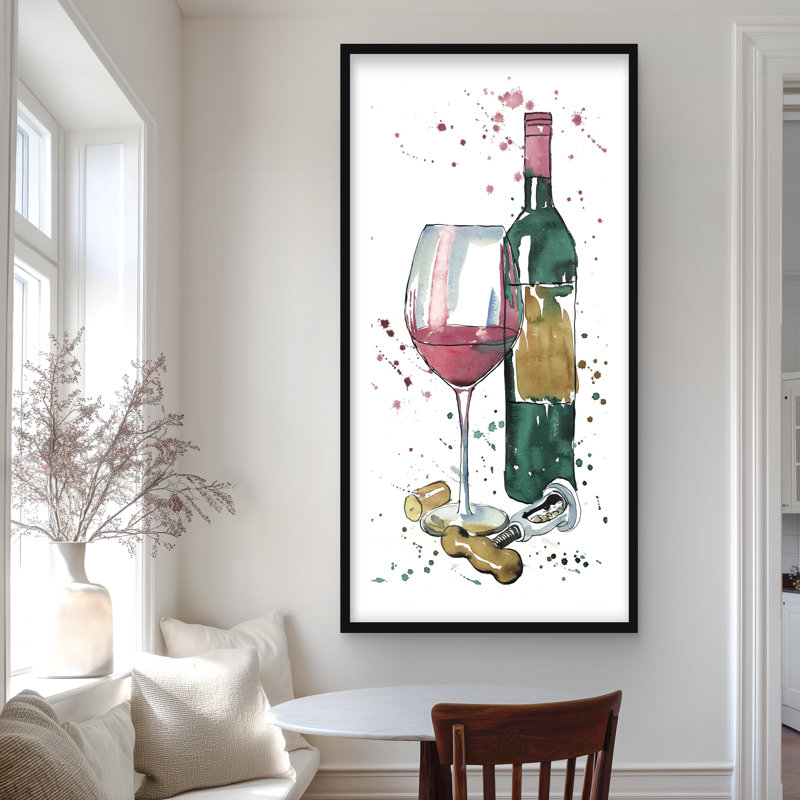 Bouteille de vin rouge - imprimé de salon gastronomique, H 48 po x l 24 po, Noir