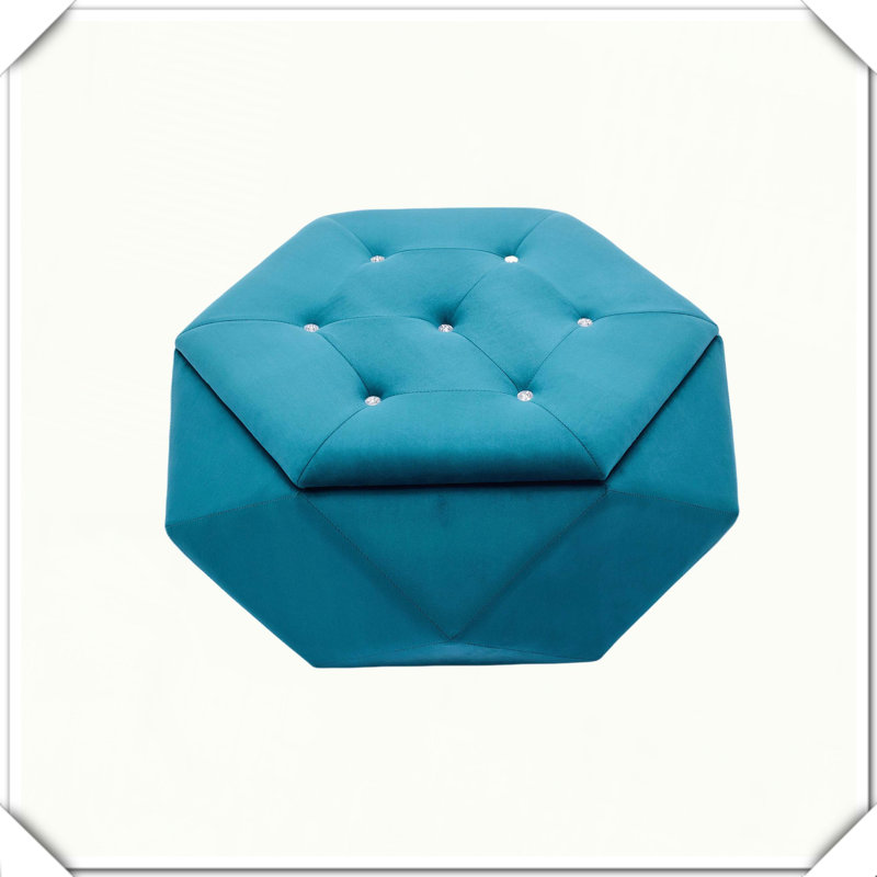 Repose-pieds capitonné Velvet Polygon Diamond, Bleu
