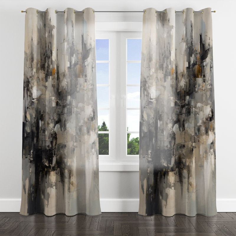 Osciel - Abstract Grommet Curtain - Velvet Room Darkening - 1 panel, 52" W x 84" L, Golden Grommets