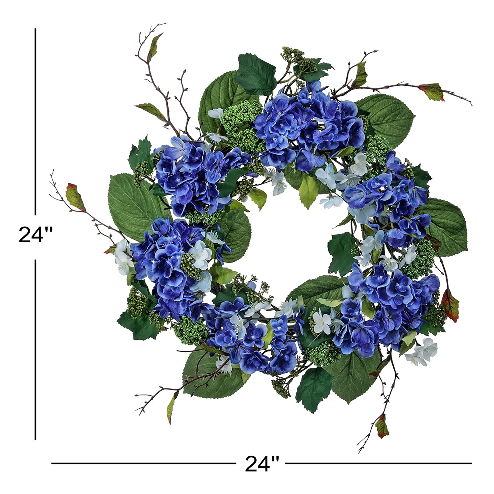 24" Garden Hydrangea Wreath, Blue