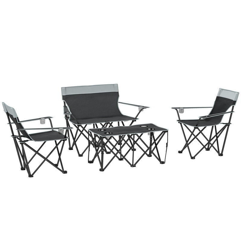 Rectangular 4 - Person 95Cm L Outdoor Portable Picnic Table Set, Black/Light Gray
