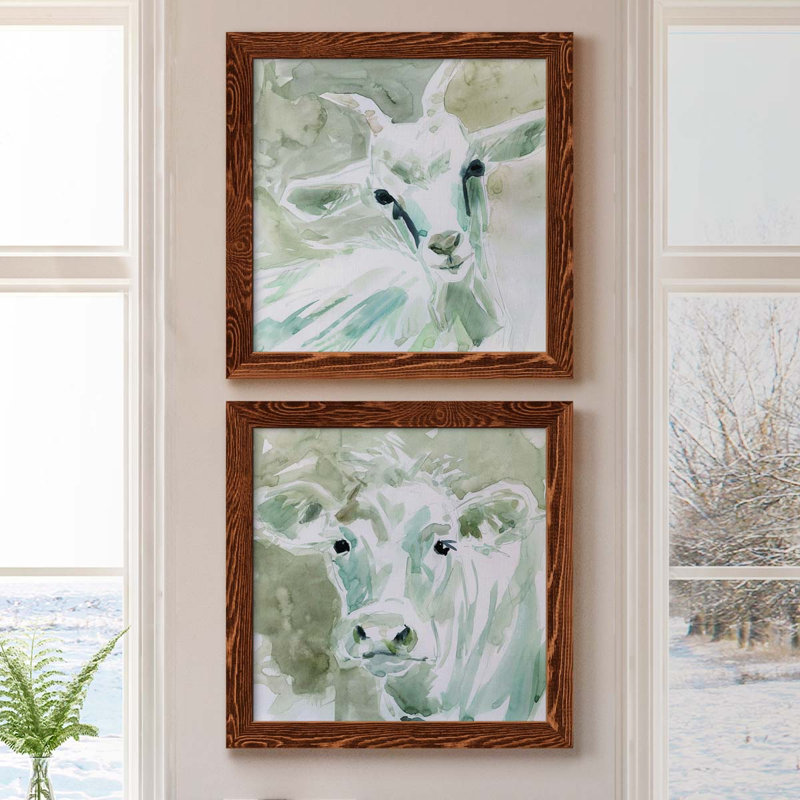 Bill E. Goat - ensemble de 2 peintures sur toile encadrées, H 17 po x l 34 po x P 1,5 po, Encadré de bois de noyer