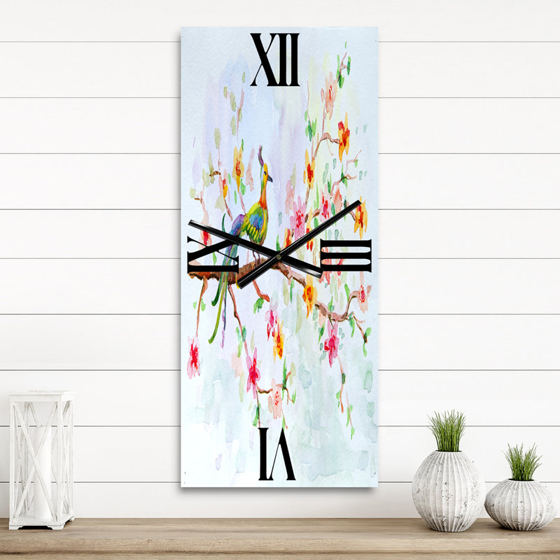 Horloge murale petit oiseau sur une branche en fleurs, Petit