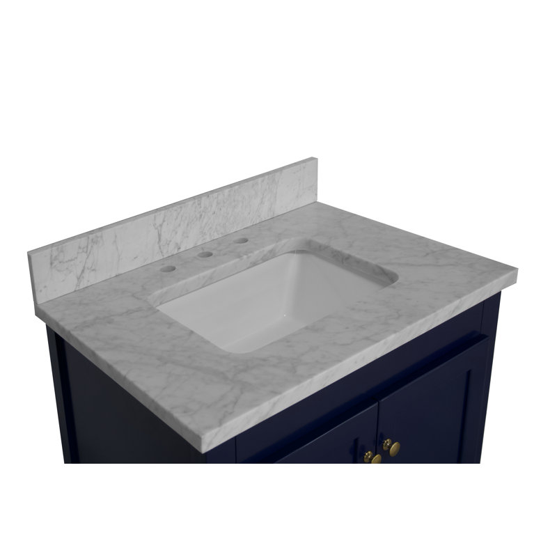 Ensemble de meuble-lavabo simple 30 po Edber, Marbre de Carrare, Bleu royal