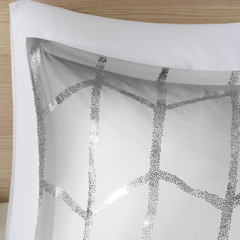 Twin/twin Xl Comforter With Grey And Silver Metallic Design Printed Fabulous Embroidered Pillowcase, Gray/Silver