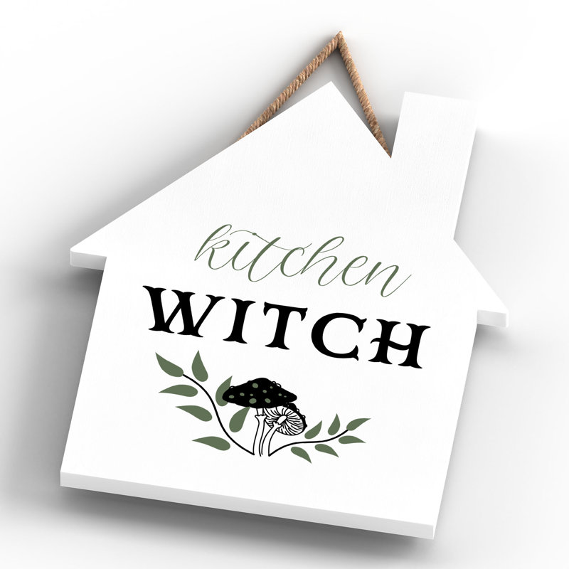 Kitchen Witch Mushrooms Wooden House Plaque, White
