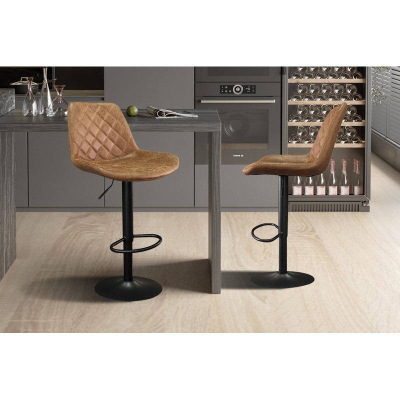 Swivel Upholstered Adjustable Height Counter Stool with Metal Frame, Cognac