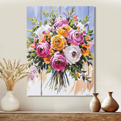 Rose et jaune délicat bouquet de pivoines - décor floral en métal, pivoine