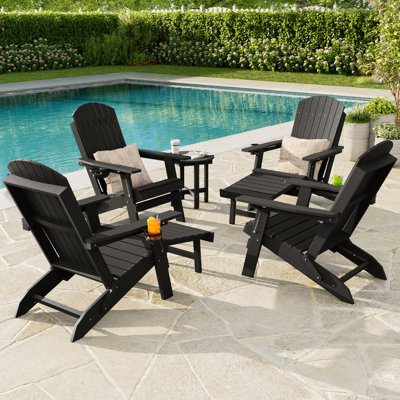 Chaise pliante Adirondack avec repose-pieds rétractable et porte-gobelet, réglable à 3 positions pour le patio, assise extérieure toutes saisons