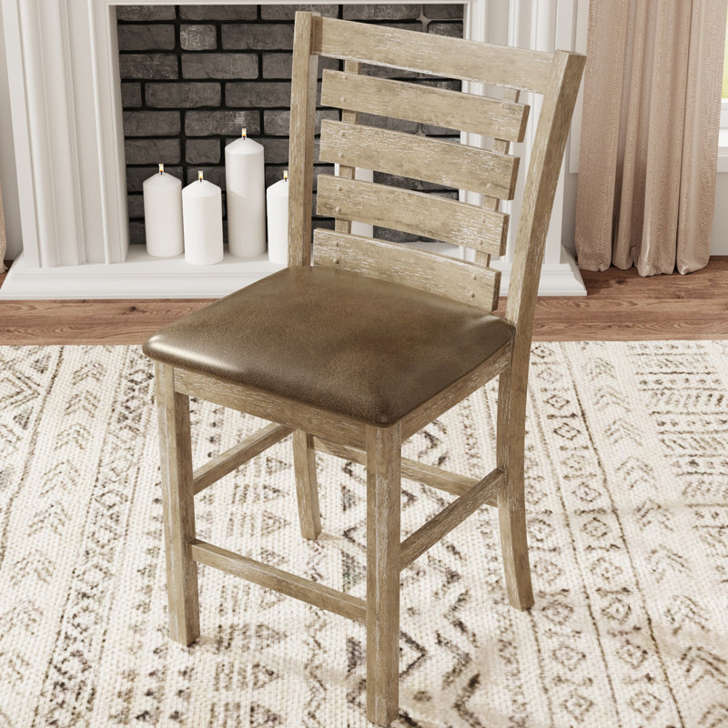 Ensemble de 2 chaises de table de salle à manger rustiques modernes en bois massif d'aspect bois brun brun et 2 chaises de comptoir, dossier à dossier en bois, siège rembourré, finition laquée, assemblage simple
