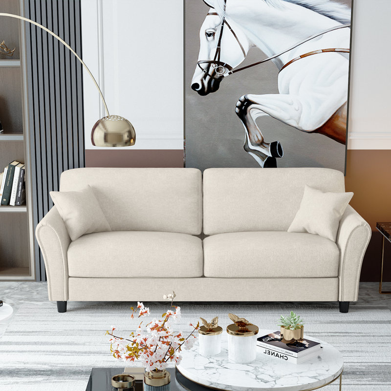 Canapé à accoudoirs évasés en lin 85,43 po, Blanc beige
