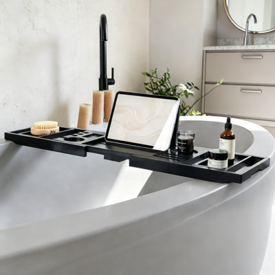Plateau de baignoire réglable en bambou noir de 28,5 à 40 pouces