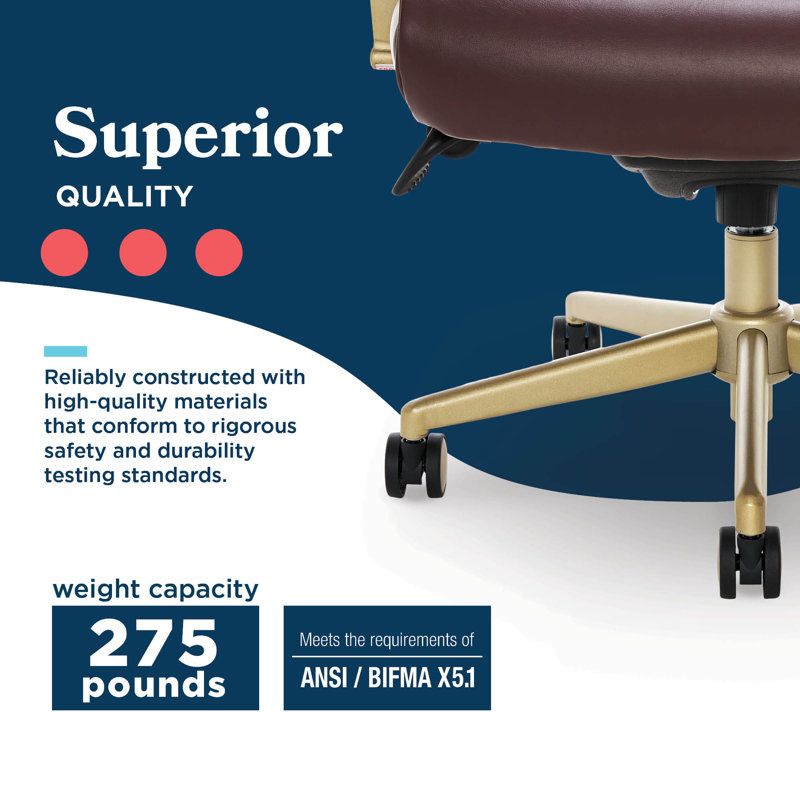 Brown Bonded Leather Ergonomic Executive Office Chair with Lumbar Support