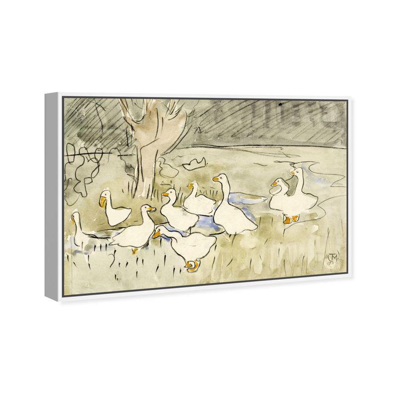 «Ducks» par Theo Van Hoytema - Peinture sur toile, H 16 po x l 24 po, Impression encadrée, Blanc