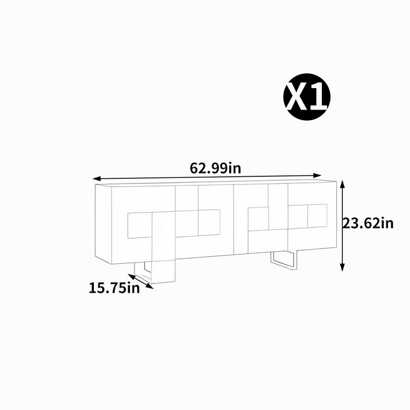 Meuble télé minimaliste de style italien, Blanc, 23.62”H x 62.99”L x 15.75”W